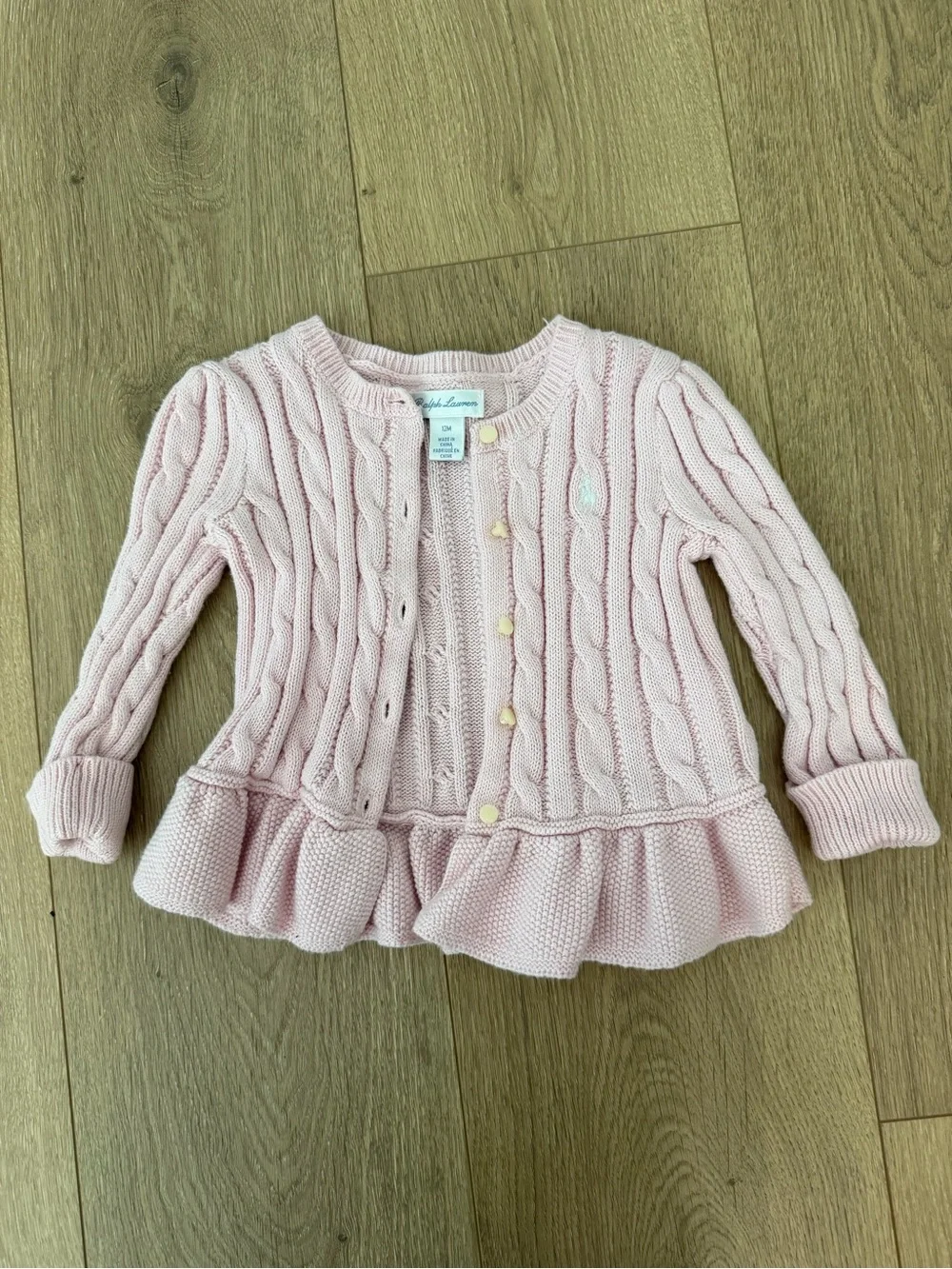 Ralph Lauren Light Pink Cable Knit Peplum Cardigan